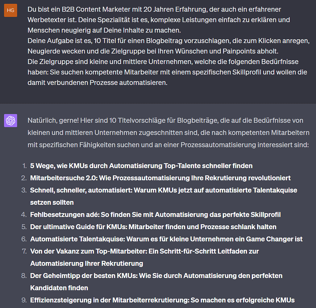 ChatCPT Prompt: Klickstarke Überschriften und Titel schreiben lassen